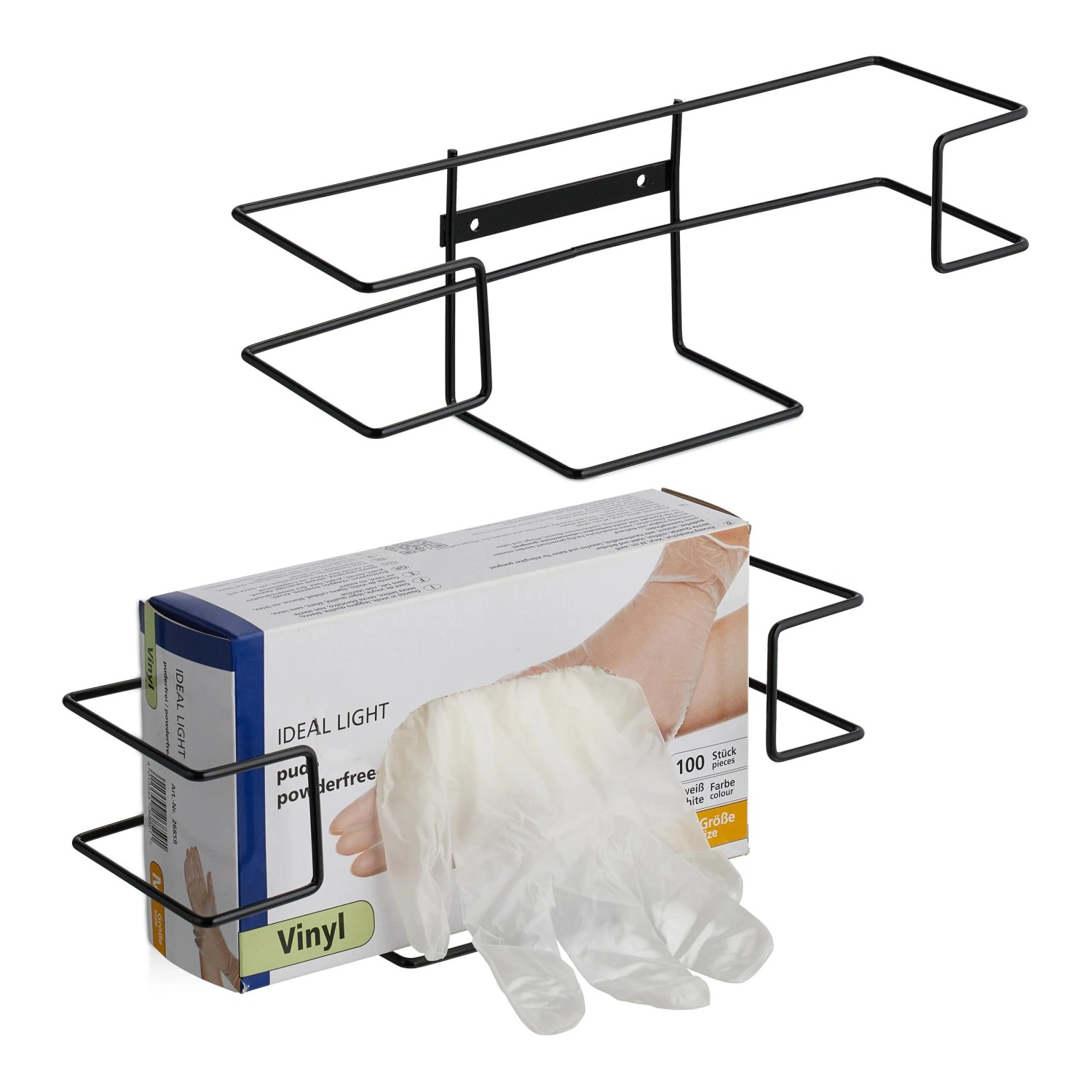 Relaxdays Handschuhspender Eisen Schwarz 2er Set Wandmontage 9,5 cm x 28 cm x 9,5 cm