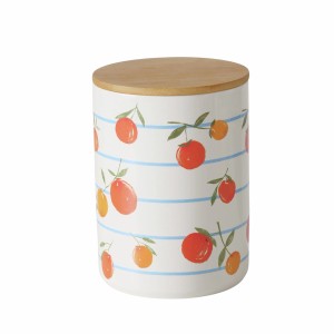 Vorratsdose Fruits von Boltze, 16 cm, mit Fruchtmuster und Bambusdeckel.