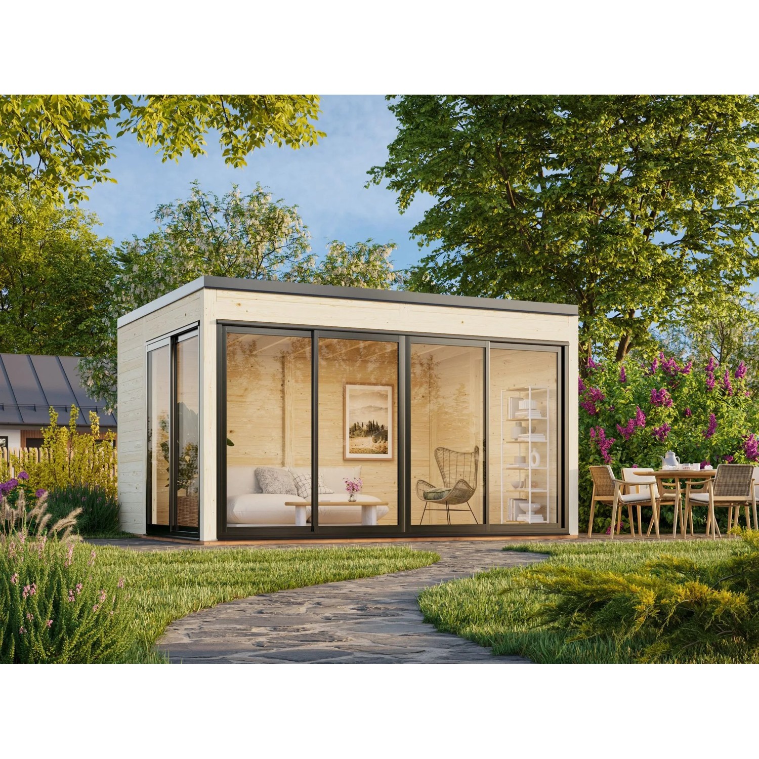 Palmako Holz-Gartenhaus Serena Slide Pultdach Unbehandelt 420 cm x 320 cm