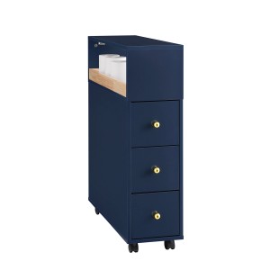SoBuy Nischenschrank mit 3 Schubladen Badezimmerschrank mit Rollen Blau BZR195-B