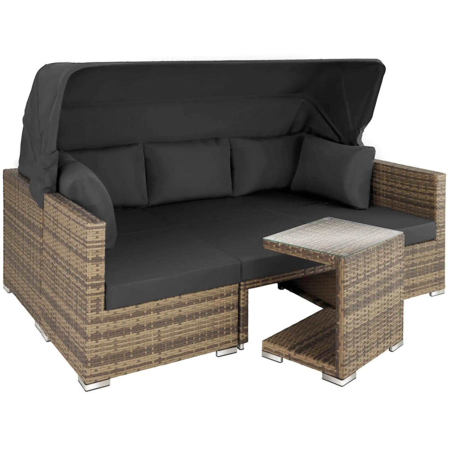 Tectake Aluminium Rattan Lounge San Marino Wetterfest und Uv Beständig Dicke Der Polster 10 cm  199 x 68 x 131 cm Natur