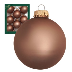Matte cappuccino-farbene Glaskugel mit Goldsplint. 8er-Set 7cm Weihnachtskugeln für festliche Deko.