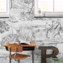 ESTAhome Fototapete Dschungeltiere in Schwarz-Weiß mit Zebra, Elefant und Tiger.