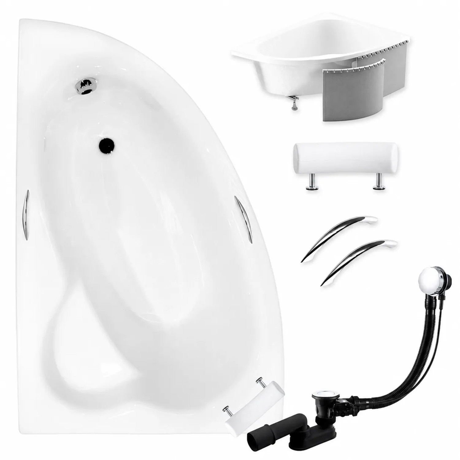 KOLMAN Badewanne Eckwanne 150 x 100 Cm Links Mit Styroporverkleidung Inkl. Ablauf Und Füße