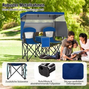 Costway Campingstuhl mit Sonnenschutz für 2 Personen Marineblau