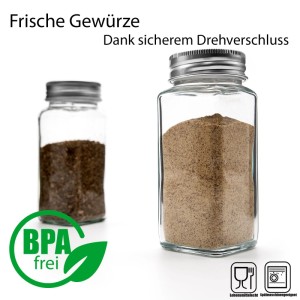 BigDean 12er Set Gewürzgläser Eckig Luftdicht Lebensmittelecht Mit Zwei Streueinsätzen Gewürzdosen