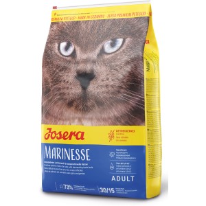 Josera Marinesse Katzen-Trockenfutter, 400g Packung mit Katzenmotiv, getreidefrei und mit Lachs.