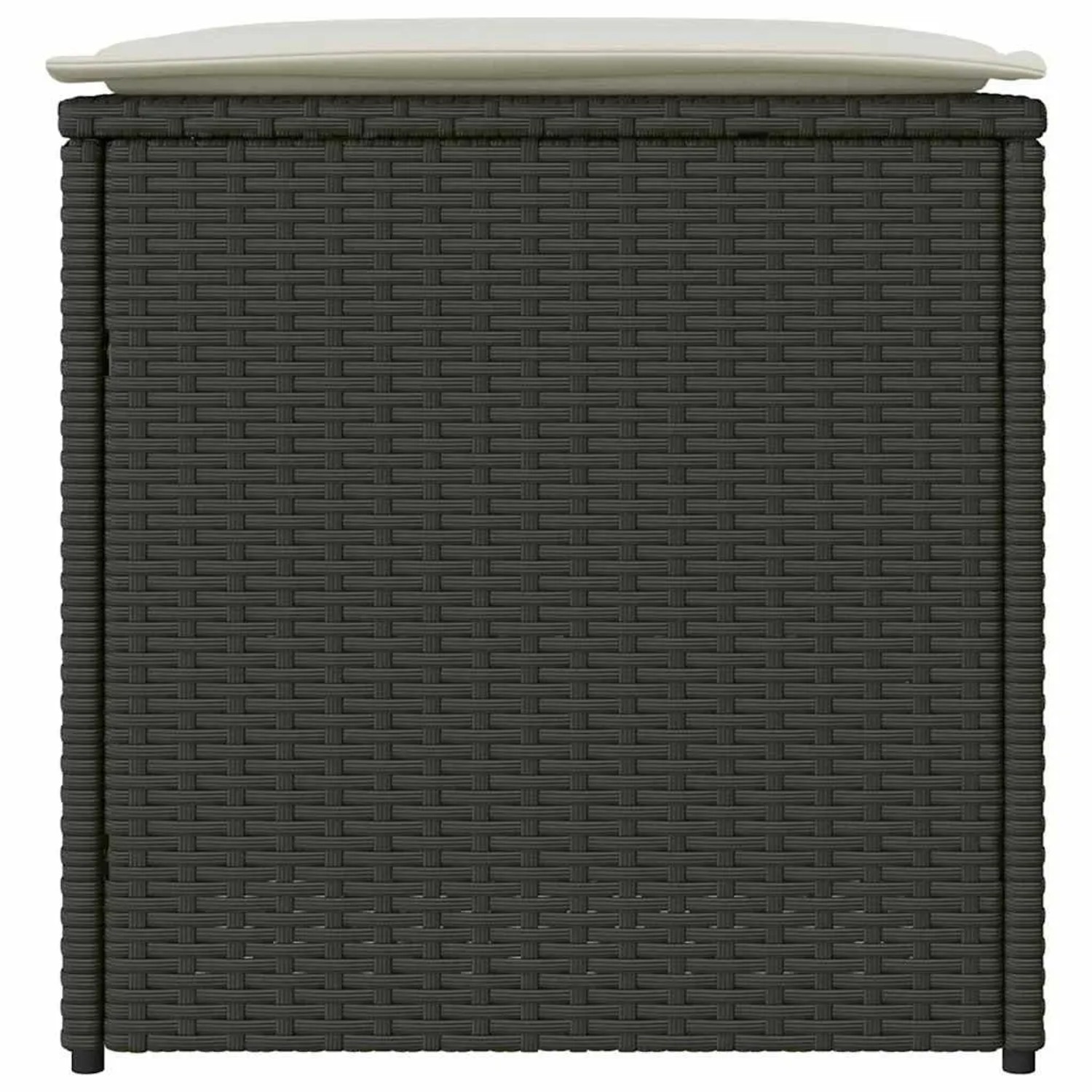 Schwarze vidaXL Kissenbox aus Poly-Rattan, 50x50x50 cm, zur Aufbewahrung im Garten.