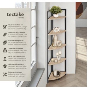 Tectake Eckregal Castlebar im Industrial Style mit fünf Regalböden in Holzoptik Eiche Sonoma.
