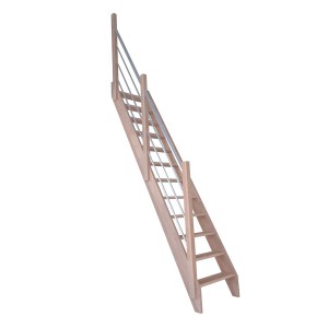 StarWood Buche Treppe mit Holz-Edelstahl-Geländer links, 12 Stufen, unbehandeltes Buchenholz.