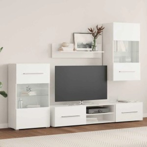 vidaXL Fünfteilige Wohnwand TV-Schrank mit LED-Beleuchtung Weiß 243863
