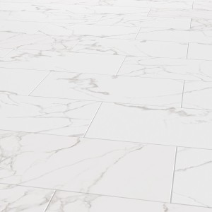 Bodenfliesen Feinsteinzeug Marmore carrara, weiß, matt, 60x30 cm, verlegt.