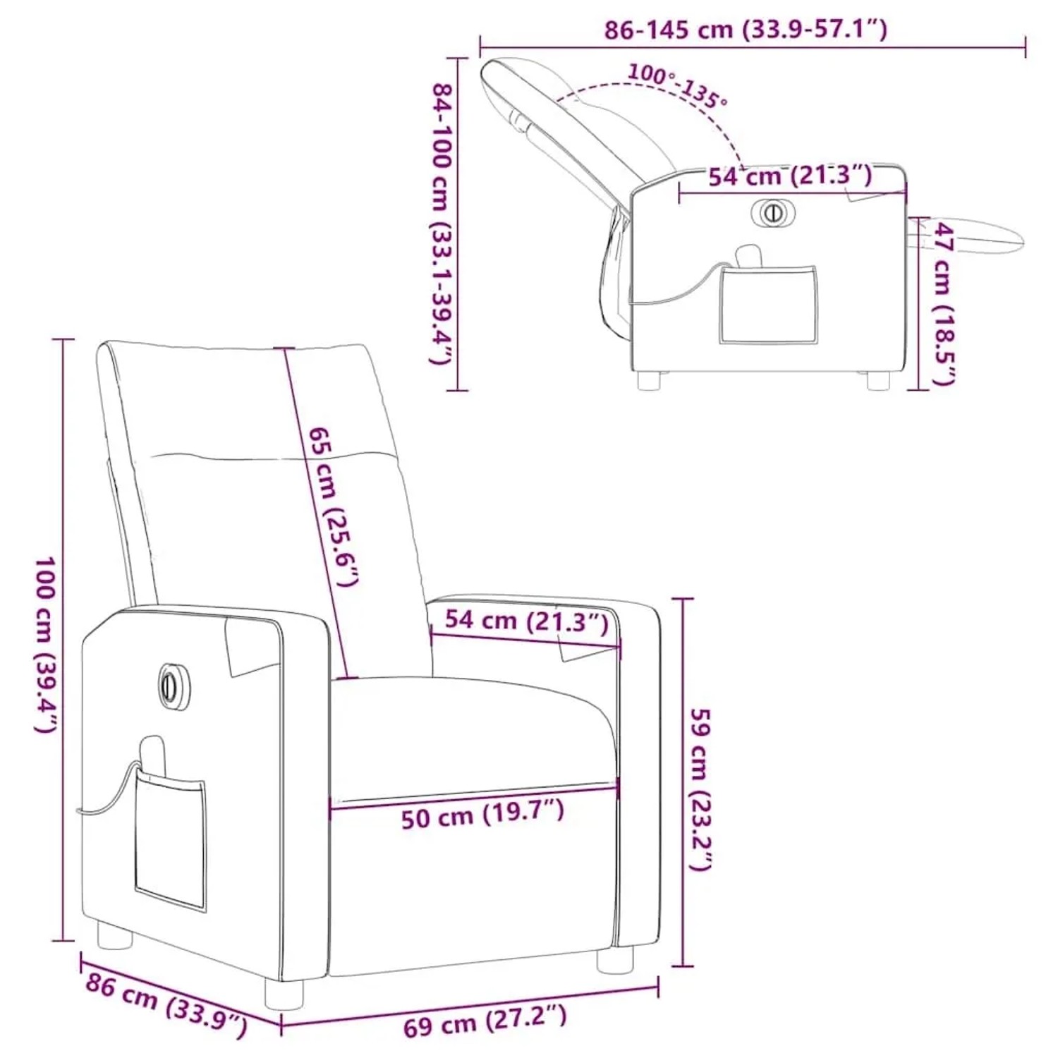 vidaXL Massagesessel Elektrisch Wolkengrau Stoff 3324084_16