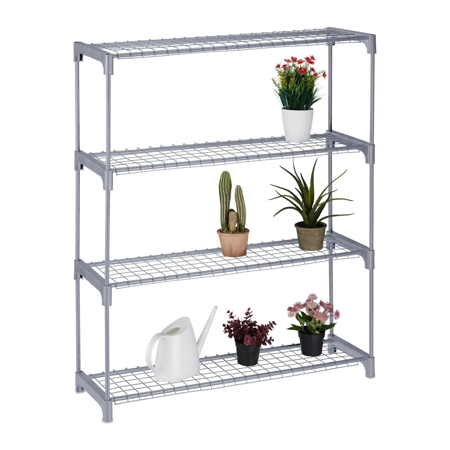 Relaxdays Blumenregal Stahl Grau 4 Ebenen Stecksystem 106 cm x 91 cm x 28 cm