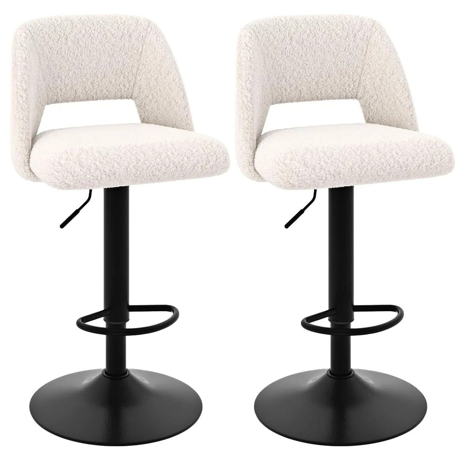 Costway Barhocker 2er Set mit Teddystoff Höhenverstellbar 63-83 cm