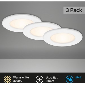 Brilo LED-Einbauleuchte Thin 3er-Set, weiße Einbaustrahler für Bad und Wohnraum.