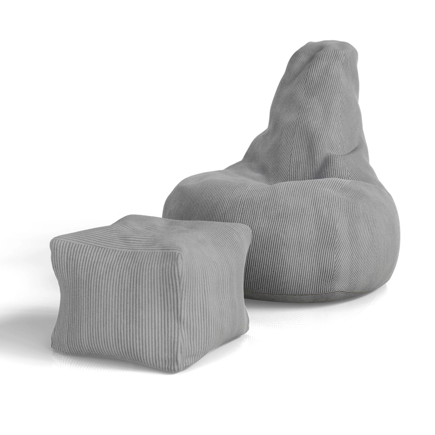 Juskys Sitzsack Chillex mit Hocker XL in Stoff Cord Hellgrau günstig online kaufen
