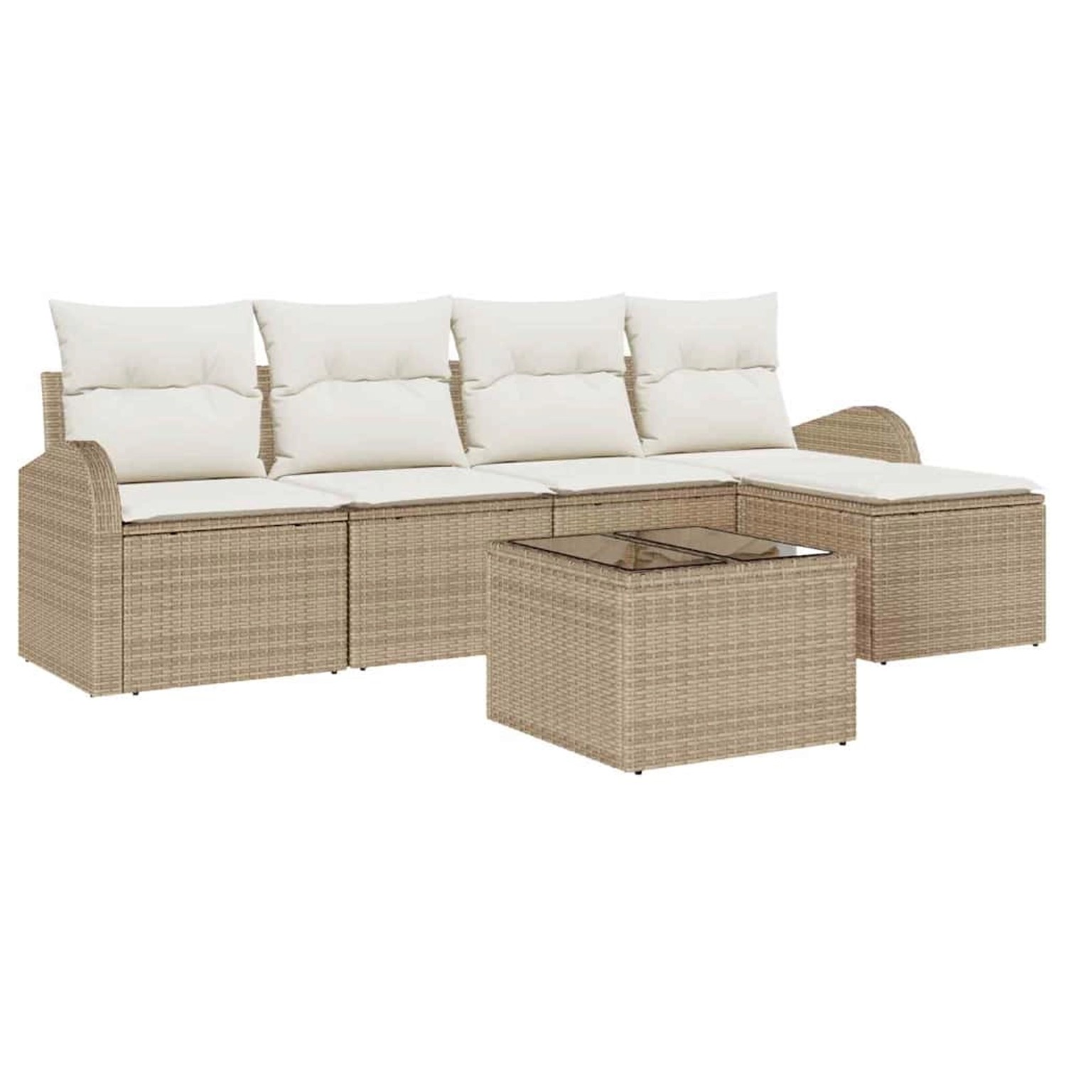 vidaXL Garten-Sofa-Set mit Kissen 6-Tlg Beige Weiß Poly Rattan 3354680 günstig online kaufen