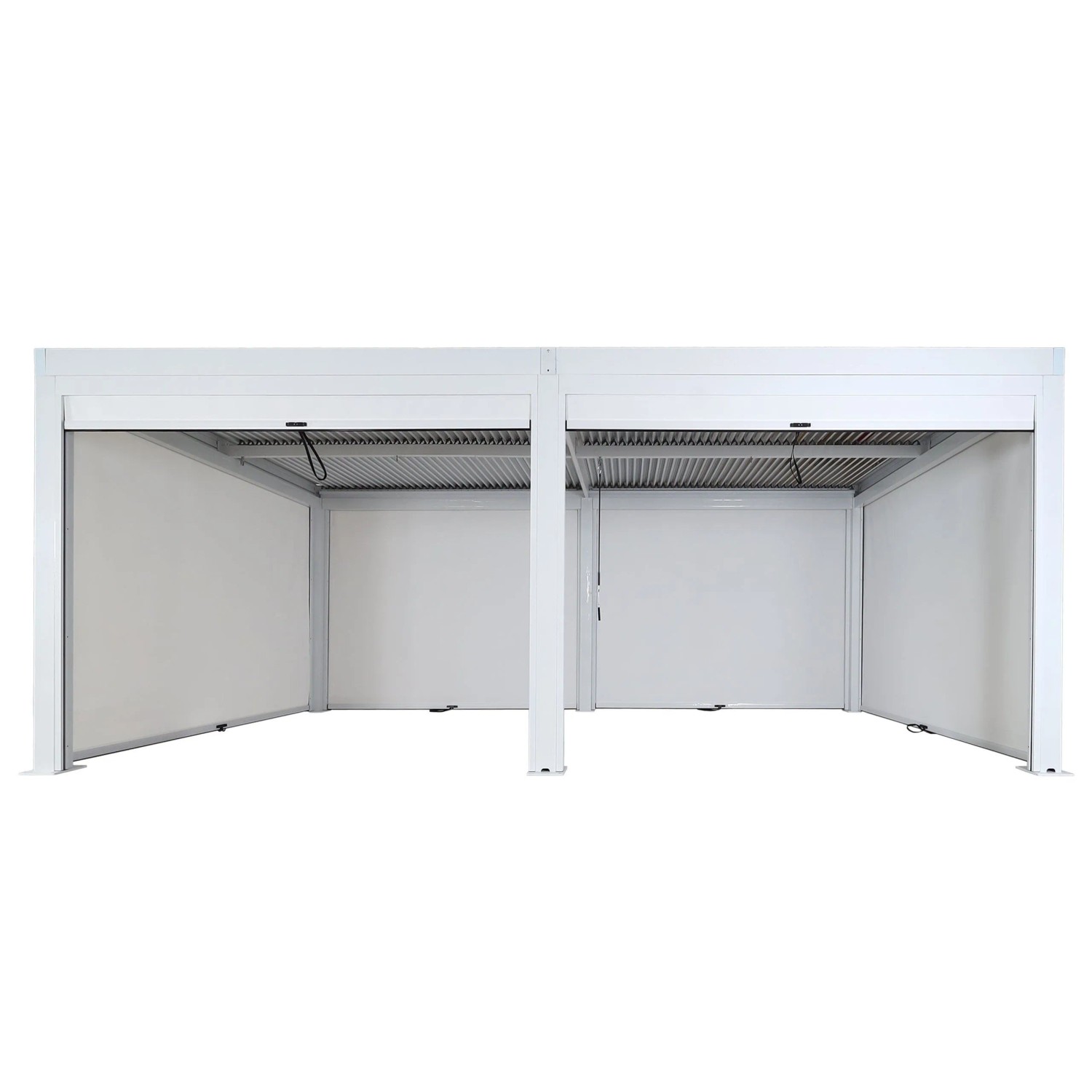 BERLINLODGE Pergola Mit 6x Seitenwand HxBxT 220x600x300cm Gartenpavillon Lamellen-Pavillon Rollo Weiß 11cm-Alu-Gestell Sturmfest