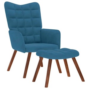 vidaXL Relaxsessel mit Hocker Blau Samt 4016831