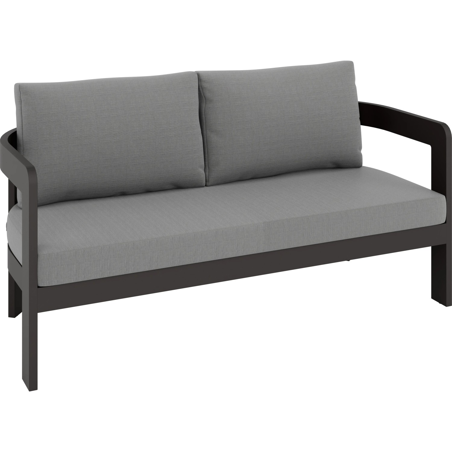 Lounge-Bank Sorreno, Teil der 4-teiligen Lounge-Gruppe, Aluminium, Anthrazit mit grauen Kissen.