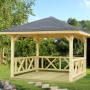 Palmako Holz-Pavillon Betty, naturbelassen, 300x300 cm, ohne Fußboden. Gartenlaube aus Fichtenholz mit schwarzem Dach.