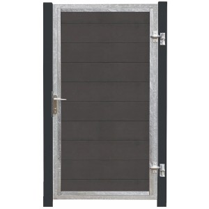 Einzeltor Futura WPC Schiefergrau mit grauschwarzen Pfosten, 115x175 cm Gartentor.
