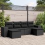Schwarze 6-tlg. vidaXL Garten-Sofagarnitur aus Poly Rattan mit Kissen.