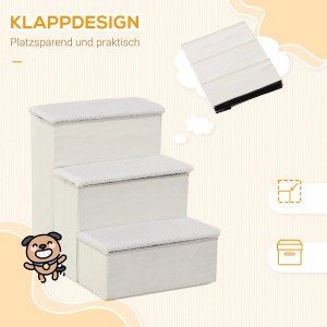PawHut Haustiertreppe mit 3 Stufen und Stauraum, beige. Ideal für kleine und ältere Hunde.