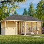 Palmako Pavillon Bianca Set, 588x300 cm, weiß lackiert. Weekendhaus mit Schiebetüren und Tresen.