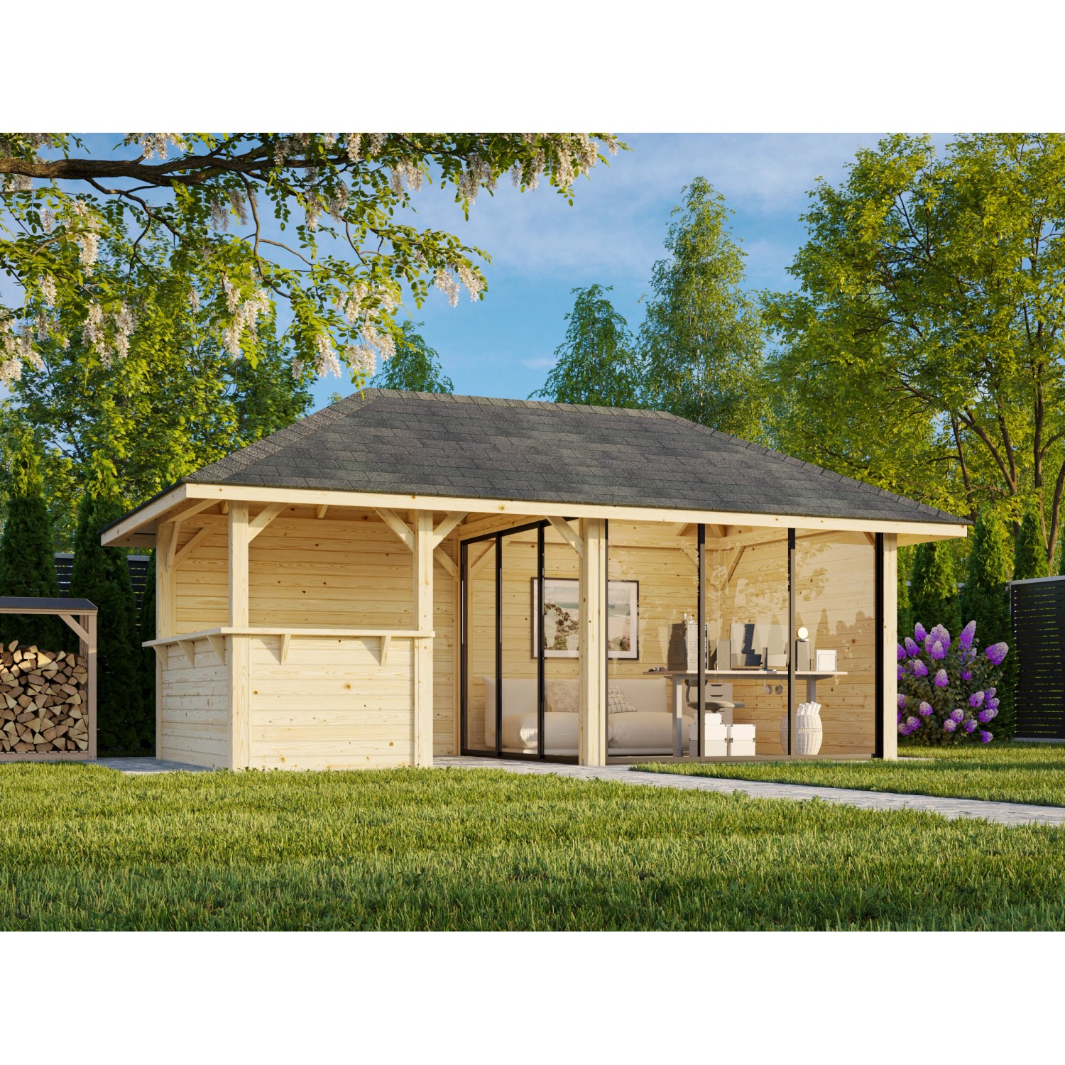 Palmako Pavillon Bianca Set 507 Slide Plus 588 x 300 cm Lackiert Weiß FSC® günstig online kaufen