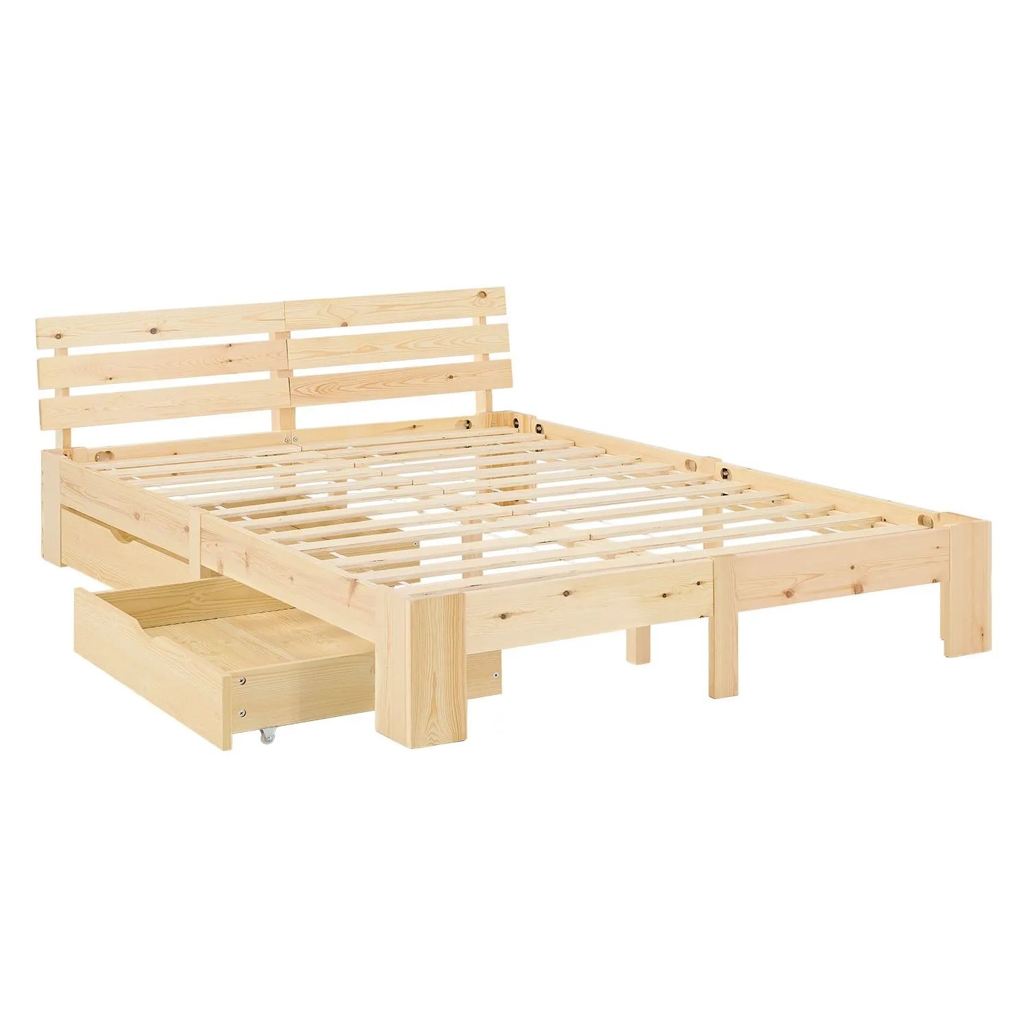 Homestyle4u Holzbett 140 x 200 cm mit Lattenrost und Bettkasten in Braun 2250