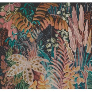 Schöner Wohnen Digitaltapete Blätter in Anthrazit-Schwarz, tropisches Design.