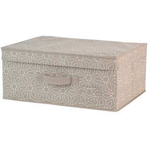 Wenko Aufbewahrungsbox Balance, textile Box mit Deckel und Griff, taupefarben mit Muster.
