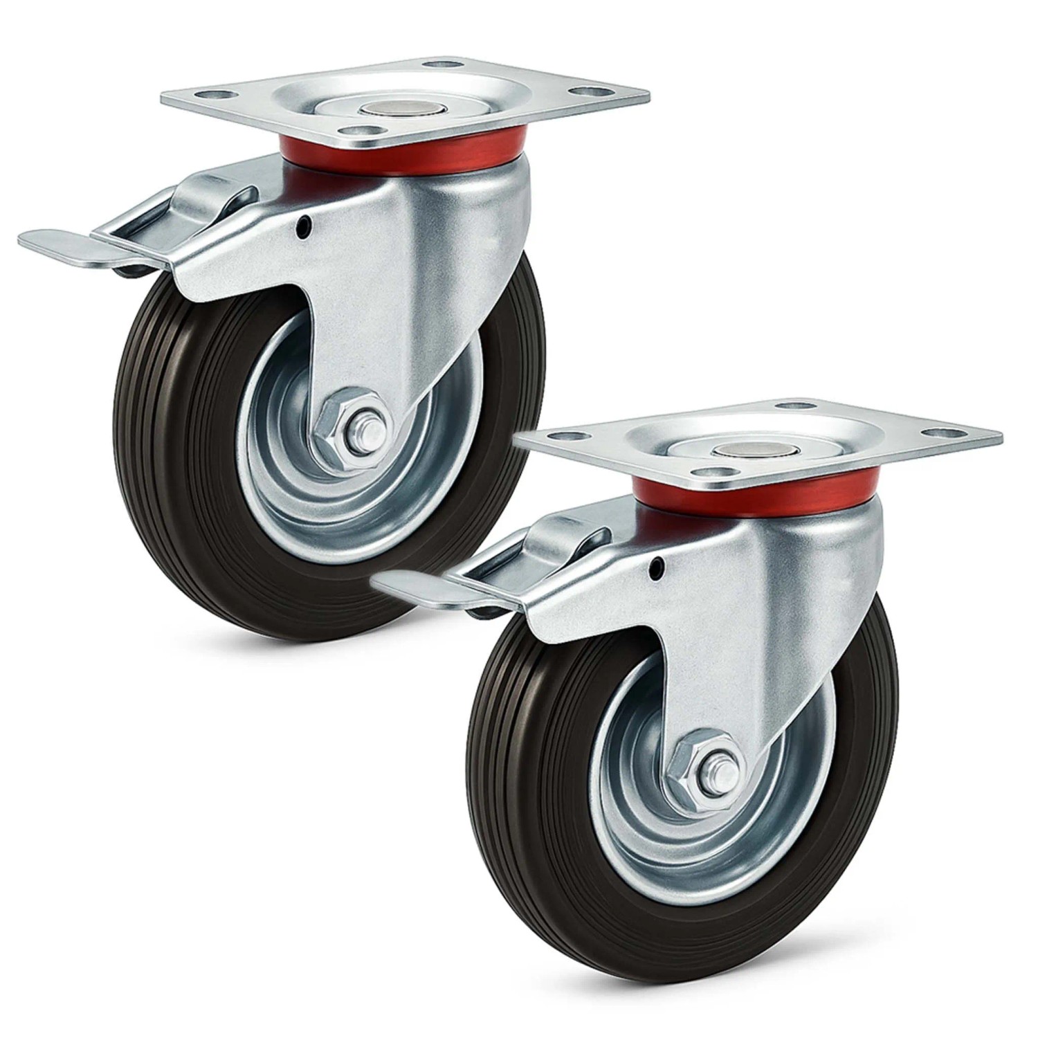 Wiltec Doppelstopp-Lenkrolle Set 2X Vollgummirad 200Mm 150Kg Transportrollen
