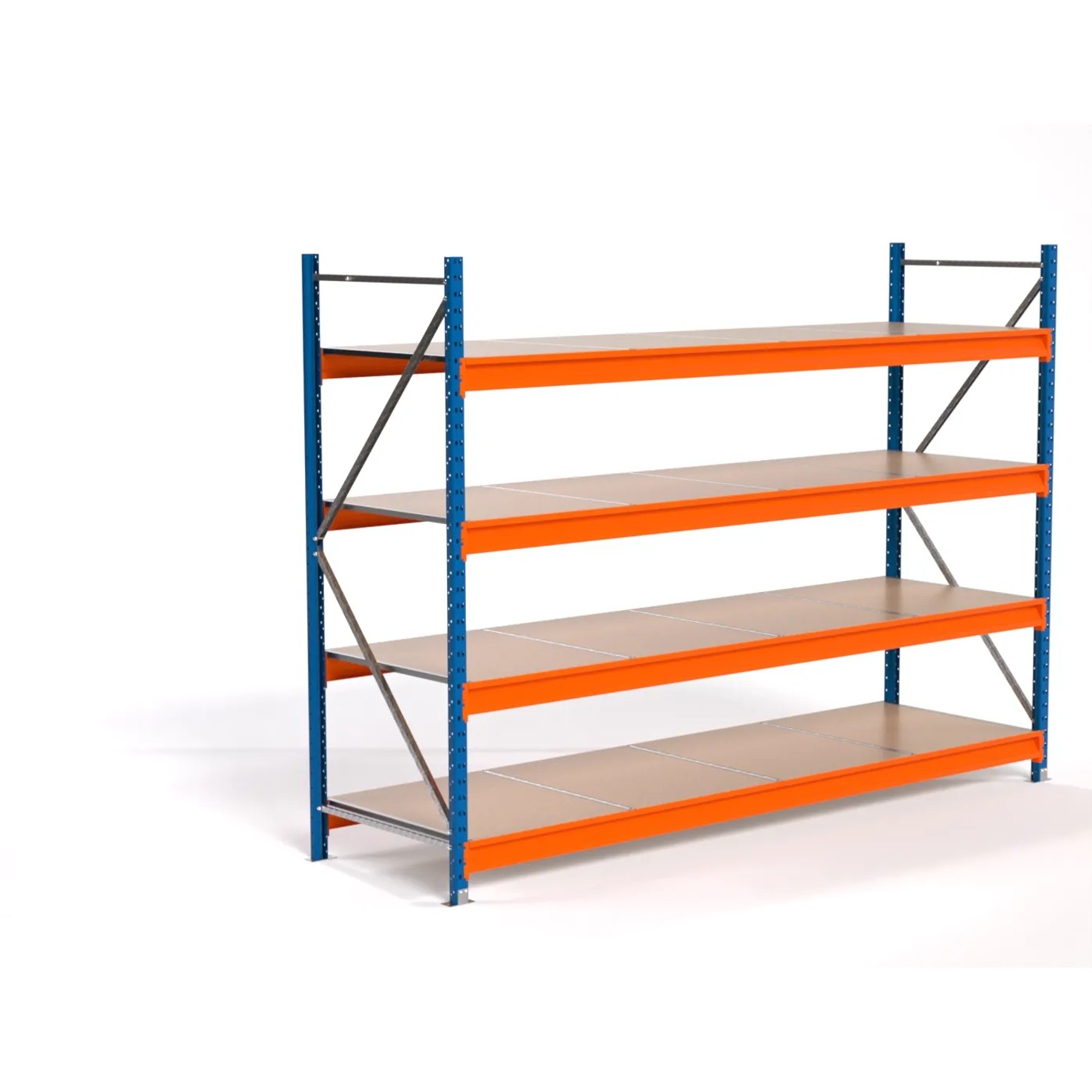 PROREGAL Industrie Weitspannregal Lagerregal MAXIMUS PRO Grundregal HxBxT 200x275x80cm 4 Spanplatten-Fachboden Fachlast 450kg Blau/Orange