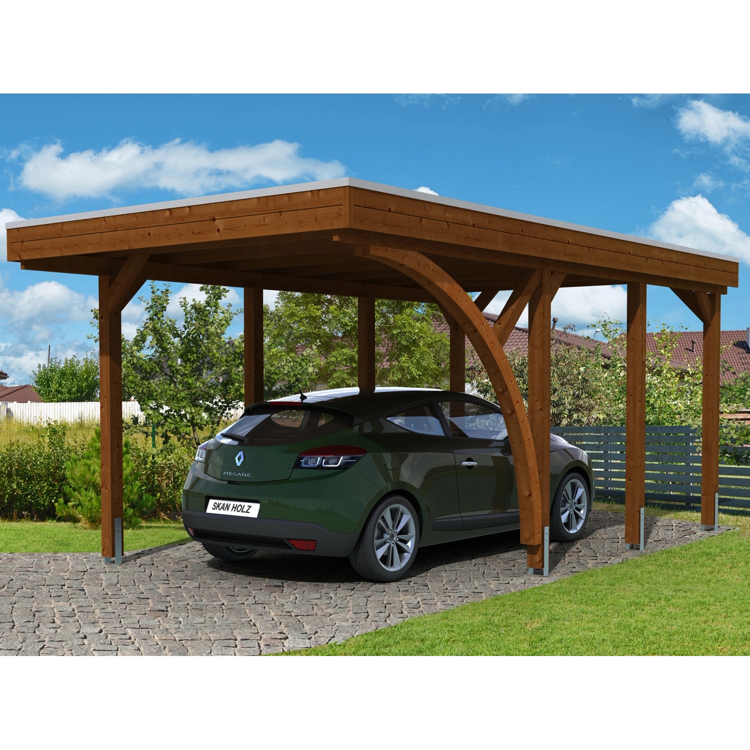 Skan Holz Carport Friesland Set 5 314 cm x 555 cm Nussbaum