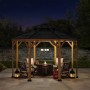 Sunjoy Gazebo Eggi Zedernholz, 395x395 cm, anthrazit, mit Möbeln und Beleuchtung.