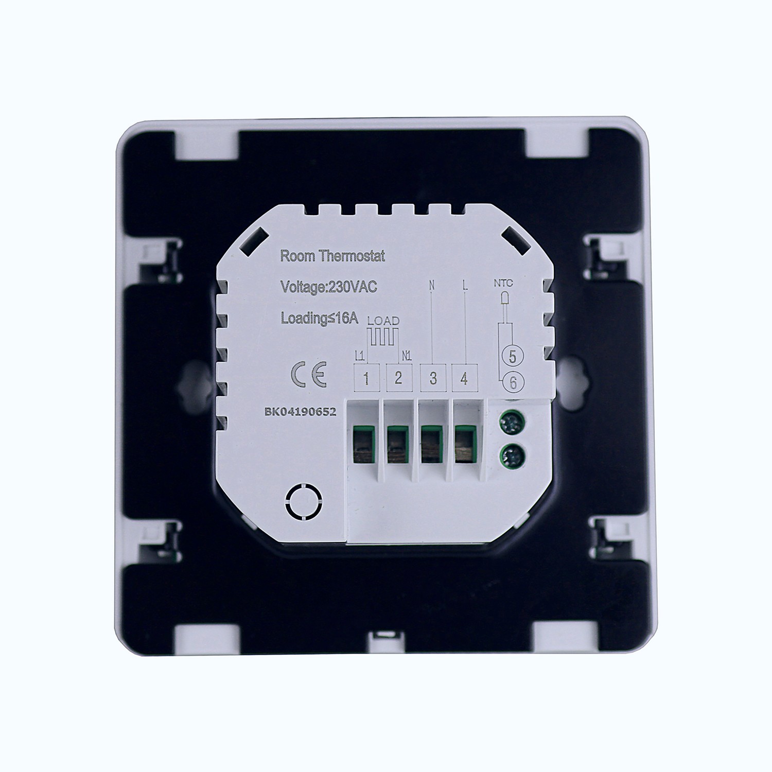 Rückseite des digitalen Perobe Temperaturreglers für Fußbodenheizung mit Anschlüssen.