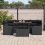 Schwarzes 7-teiliges Garten-Sofa-Set aus Poly Rattan mit Tisch und Stauraum.