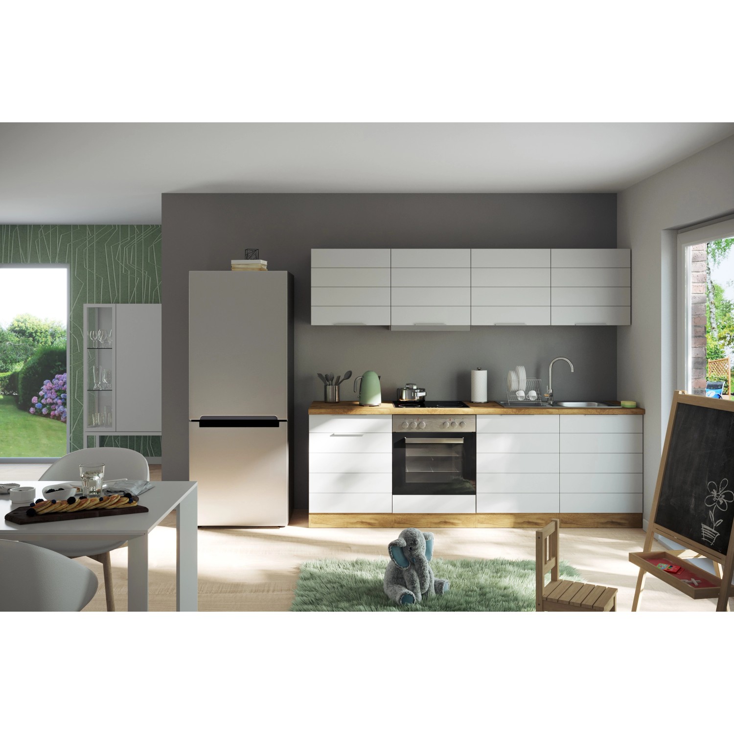 240 Möbel Küchenzeile Weiß-Wotaneiche kaufen OBI bei cm Held Matt