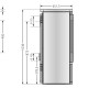 Technische Zeichnung: Justus Reno R Kaminofen Speckstein 6 kW mit Maßen und Ansichten.