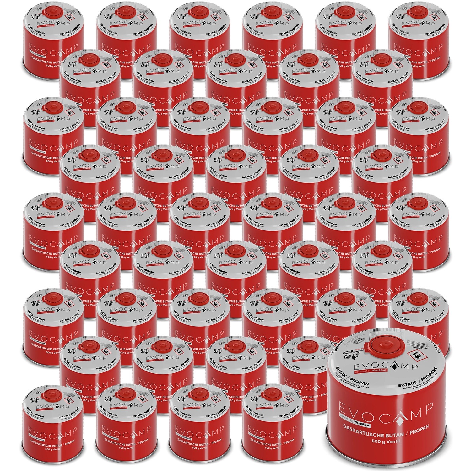 Evocamp Gaskartusche 48 Stück Butan Propan 500 g Schraubventil für Campingkocher und Gasgrills