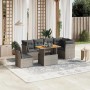 Graue 7-tlg. vidaXL Garten-Sofagarnitur aus Polyrattan mit Tisch und Kissen.