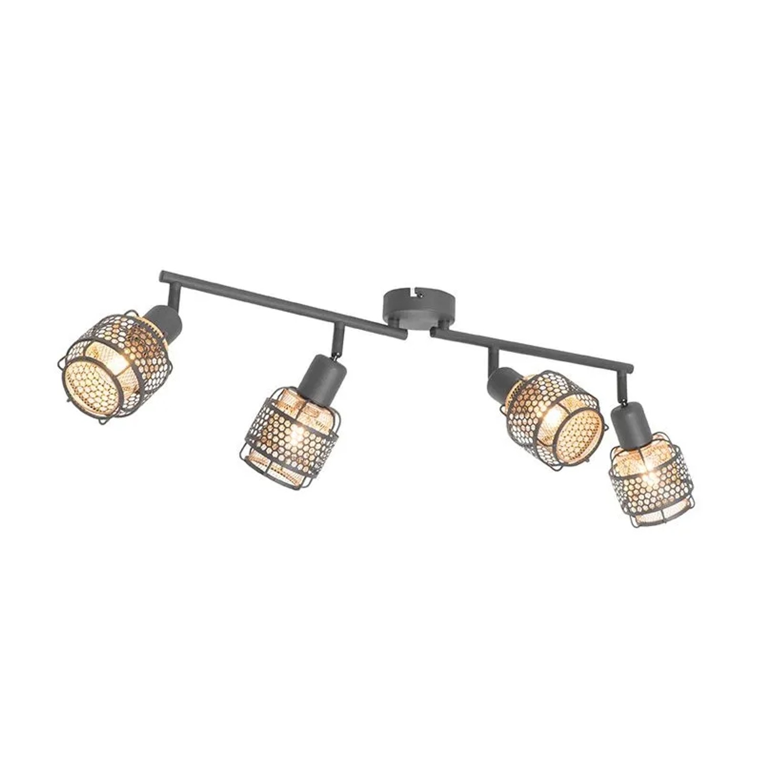 QAZQA Design Deckenleuchte Schwarz mit Goldfarbenem 4 Flammigem Rechteck Noud