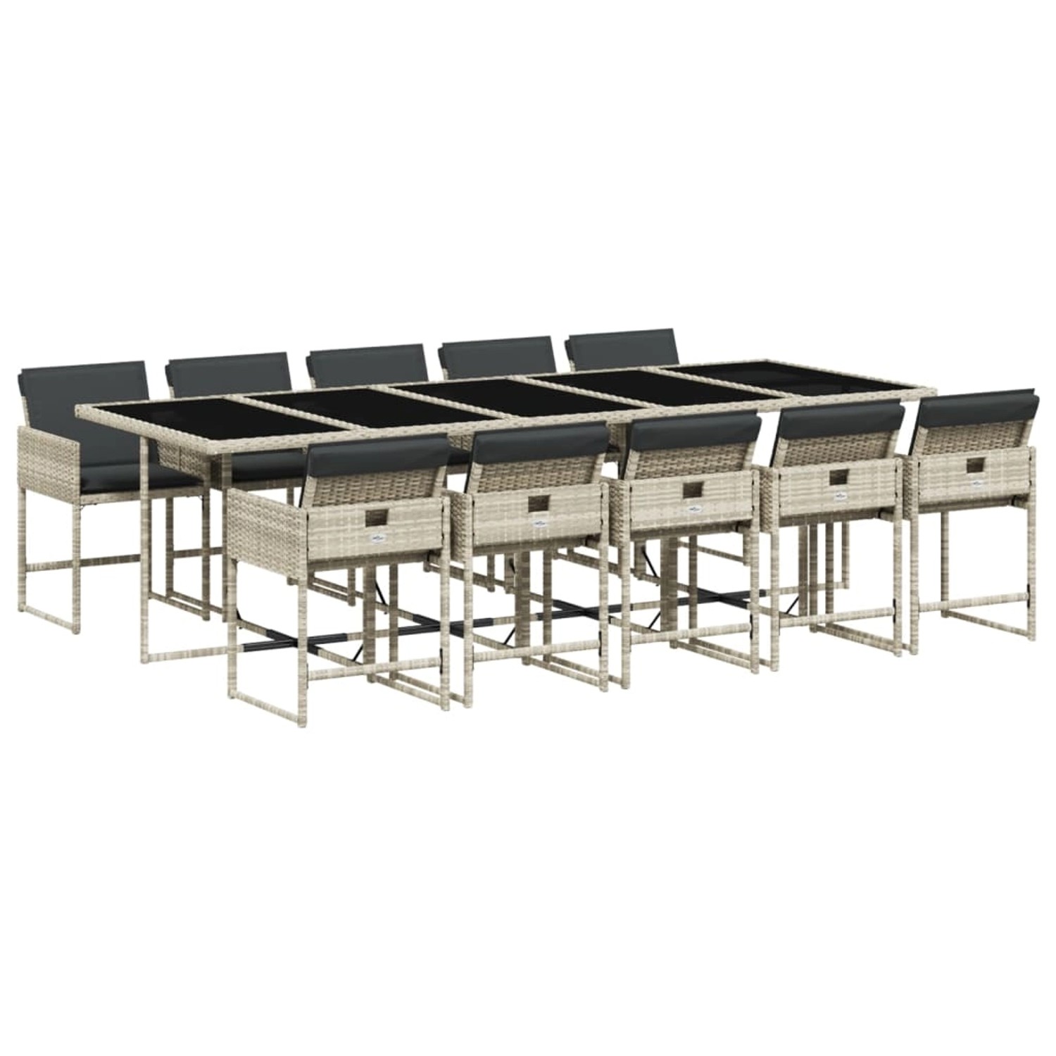 vidaXL 11-Tlg Garten-Essgruppe mit Kissen Hellgrau Poly Rattan 3211295 günstig online kaufen