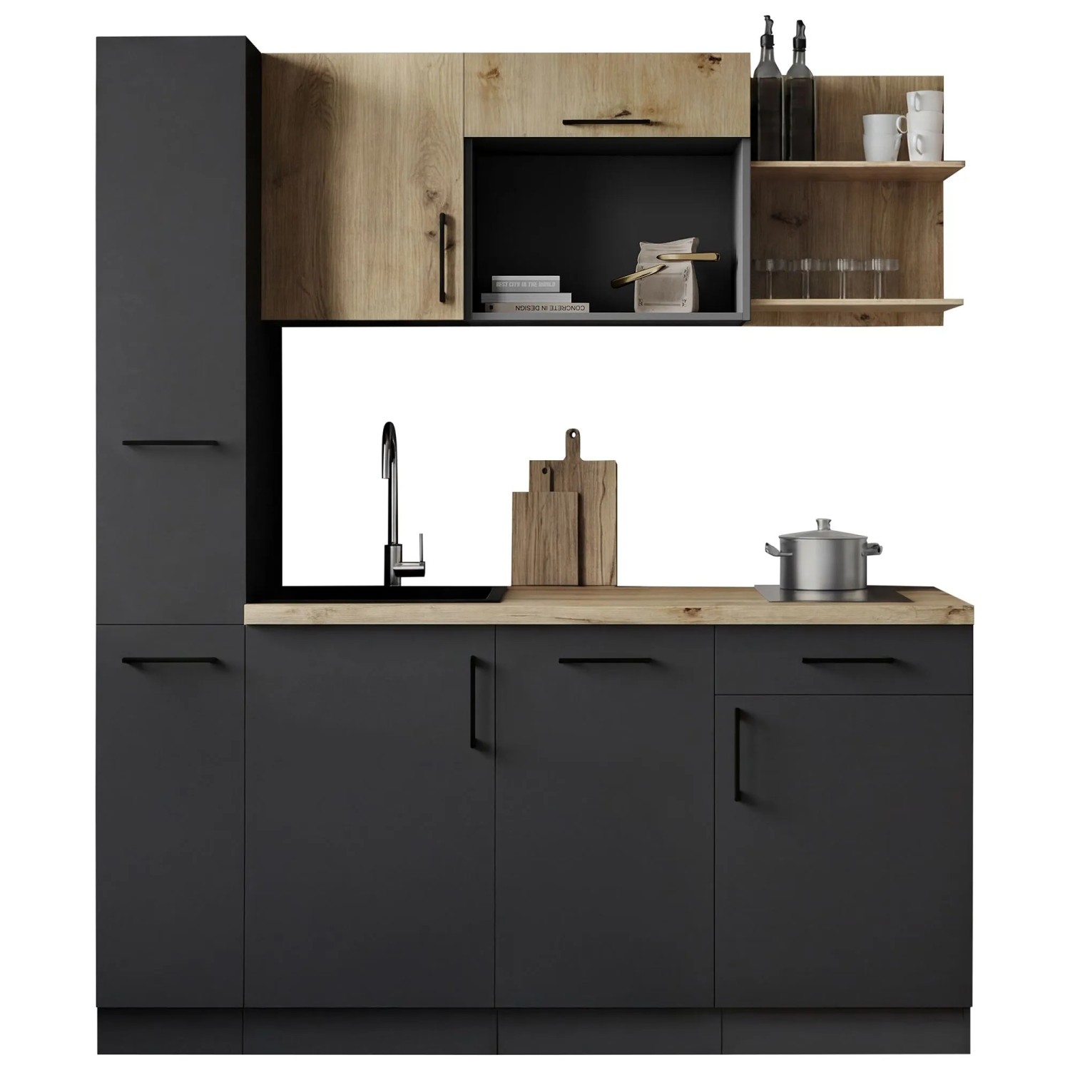 Respekta Singleküche Oliver 175 cm H 205 cm Artisan-Eiche ohne Mikrowelle