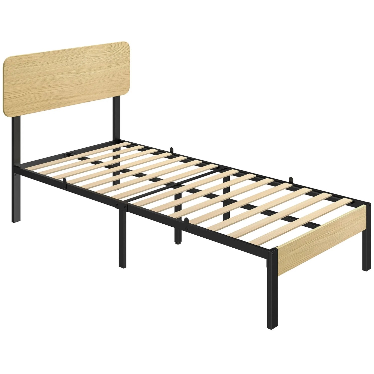 HOMCOM Bettgestell Metall Spanplatte 202,5L x 106,5B x 105H cm Naturholz