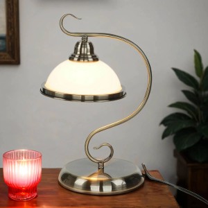 EASYLIGHT Tischlampe 40 cm Hoch Metall Glas In Bronze Antik Weiß E27 Jugendstil