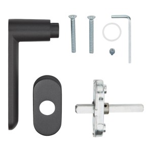 SOTECH Fenstergriff SAM Anthrazit aus Aluminium, Set mit Rosette, Vierkantstift und Befestigungsmaterial.